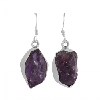 925 silver purple amethyst rough stone earrings